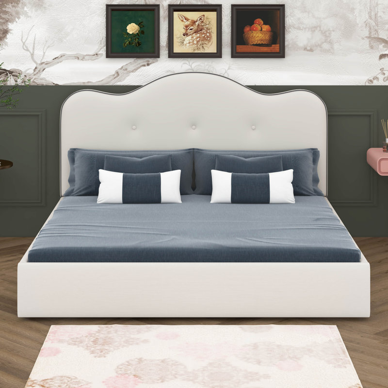 Upholstered Platform Bed, Velvet Cloud Bed Frame, King