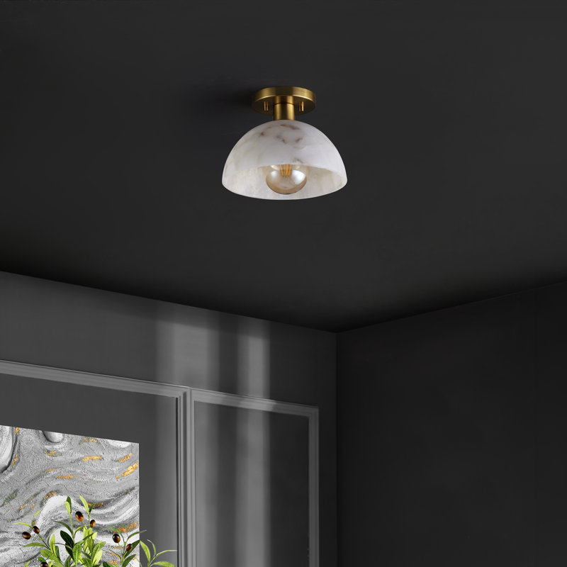 Atlow, 9.75 Inch, Alabaster/Metal Semi-Flush Mount