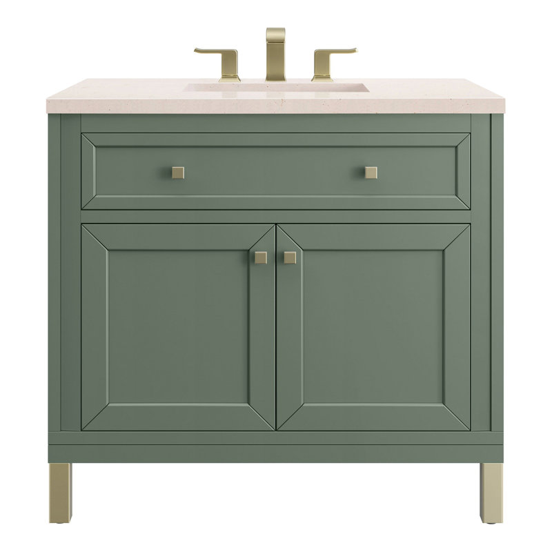 Chicago 36' W Single Vanity, Smokey Celadon, White Zeus Quartz, 8" Widespread