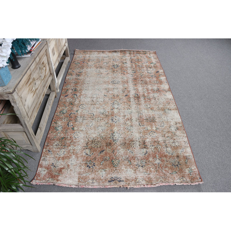 Tapis antique brun de style Anatolian brun pour chambre à coucher avec motif de tapis Oushak délavé