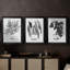 B&W Plante d'intérieur IV - Toile sur châssis tendue avec châssis encadré - 3 pièces-341662465-341662471