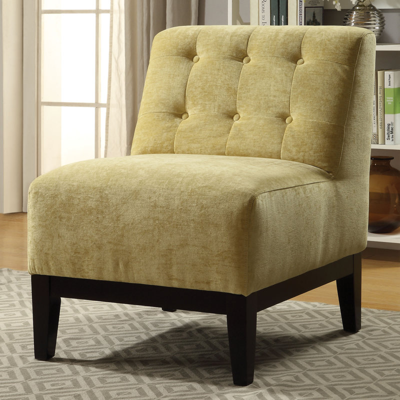 Upholstered Accent Chair, Yellow Polyester Blend