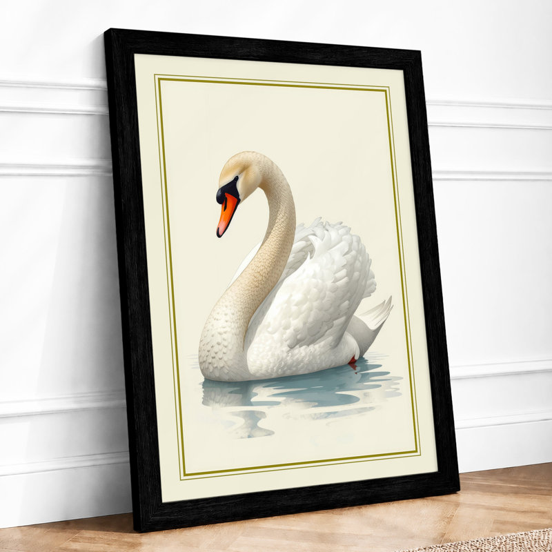 Swan on Water Coastal - Framed Print, A4 - 29.7 x 21.0 cm, Black
