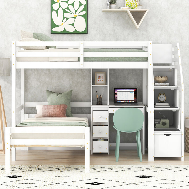 Lit mezzanine simple avec lit autonome, Blanc