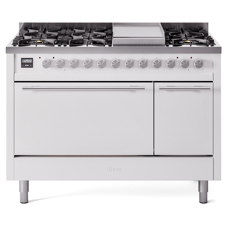 Plaque chauffante double 8 brûleurs 48 po ILVE Professional Plus II, Gaz naturel, Blanc