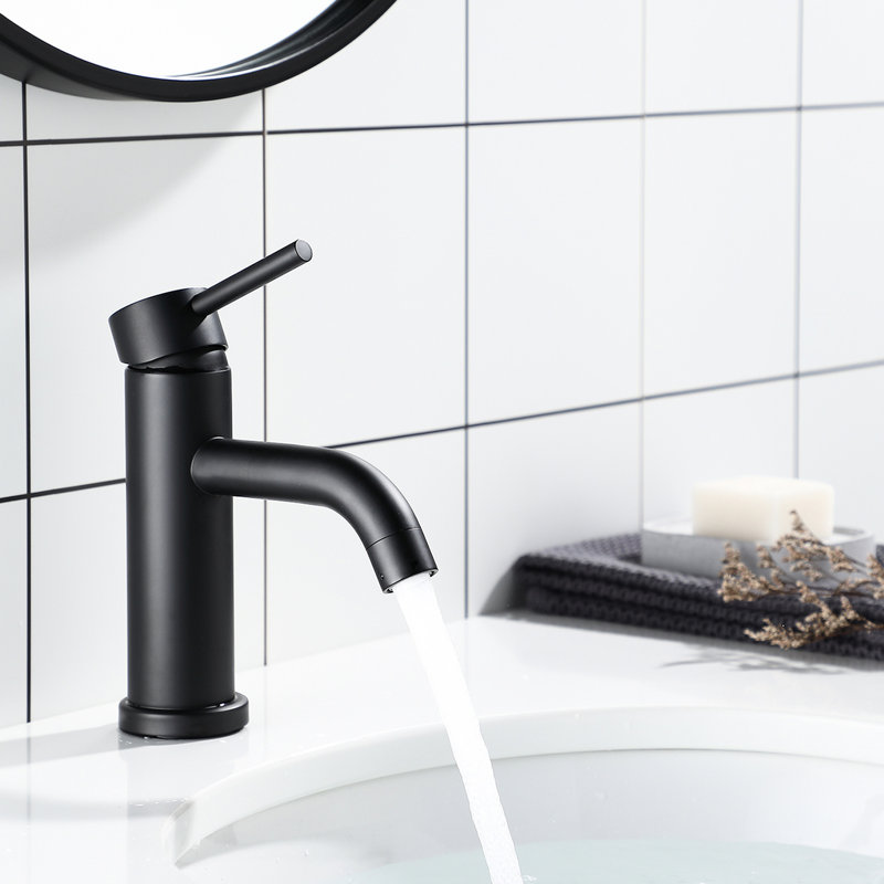 Compliant Single Hole Bathroom Faucet 6.5" High Stainless Steel Waterfall Matte Black Setup Aerated Stream Single Precision Spot- Finish Modern Style For Residential Use Flow Design Sophisticated