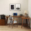 Bureau en bois de pin massif en forme de L brun noyer