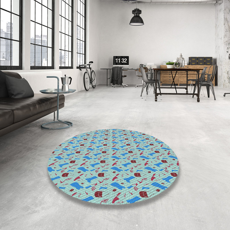 Tapis décoratif bleu Non disponible Divya, Rond 7 pi