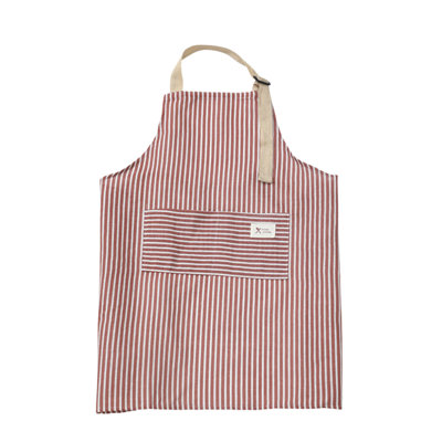 Stripe Adjustable Bib Linen Kitchen Apron With Pockets, Cooking Chef Apron For Men Women, 25.6x27.6in Red