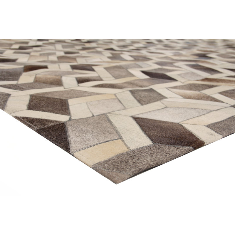 Natural Hide Cowhide Geometric Area Rug, Rectangle 9'6" x 13'6"