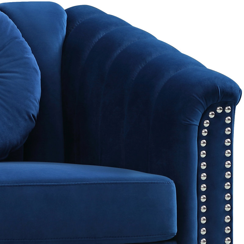 Mikole Velvet Chesterfield Chair, Navy Velvet