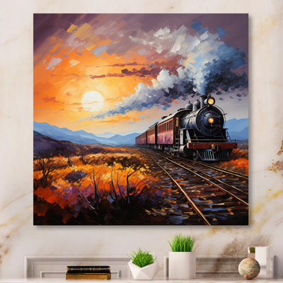 Abstract Train Sunset Express Pointillism I - Transportation Print on Metal