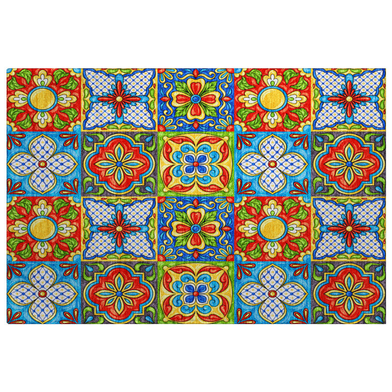 Premium Machine Washable Dream Shag ADS175 Spanish Tiles Rug, 2'6" x 3'10"