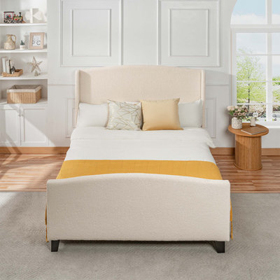 Upholstered Bed Frame with High Back Headboard and Footboard, Slat Support, Solid Wood Feet, No Box Spring Needed, Ideal for Bedroom Upgrade