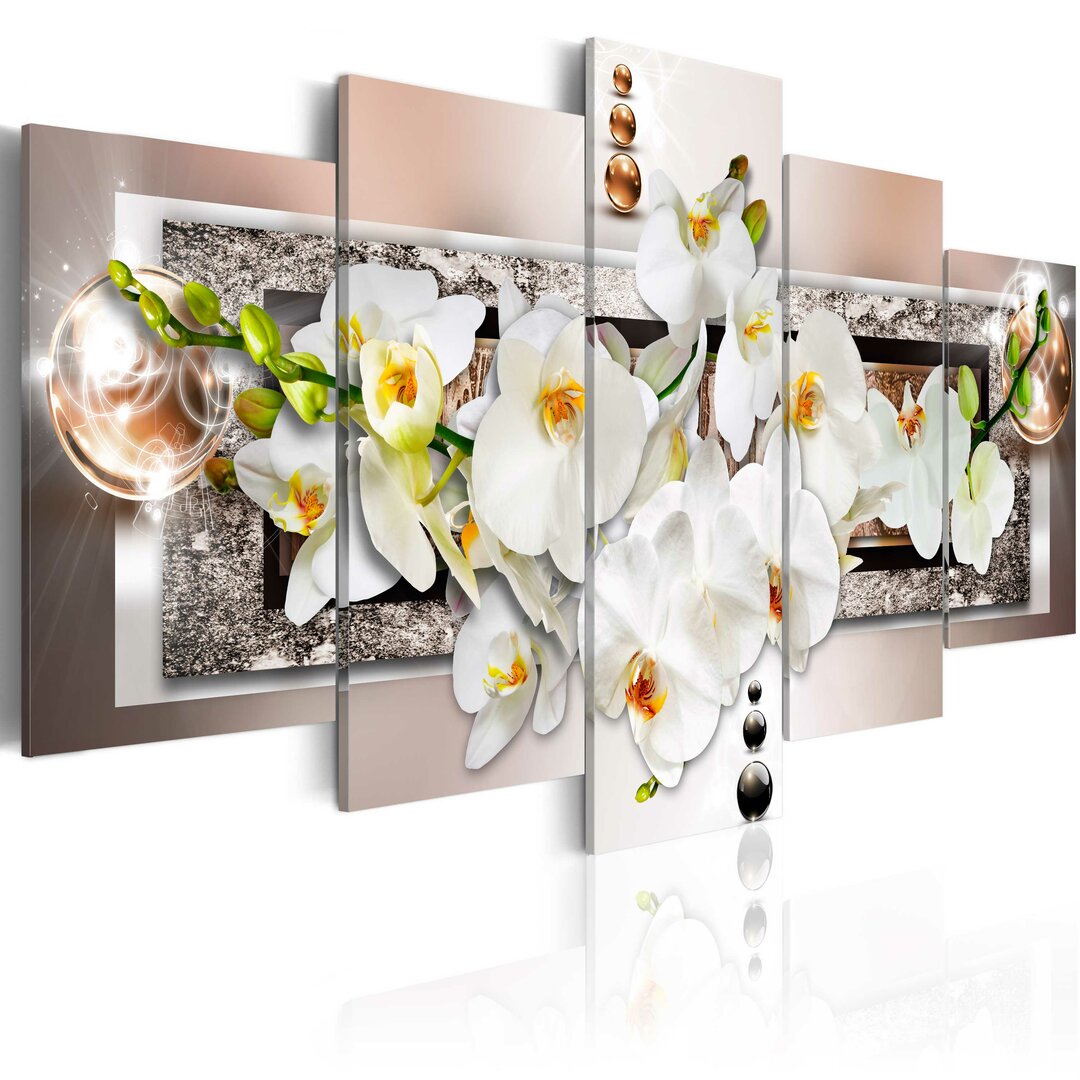 5-tlg. Leinwandbilder-Set - Grafikdruck „White Abstract Orchid”