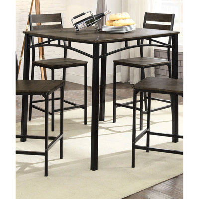 Table de salle à manger à hauteur de comptoir 5 pièces avec table carrée et 4 chaises hautes en brun antique noir, style transitionnel moderne pour chambre contemporaine