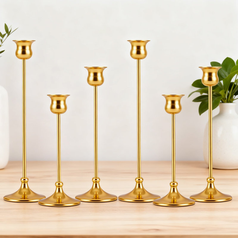 Ensemble de porte-bougies Vintage, Doré, 6