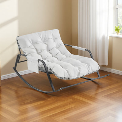 Rocking Chair With Extra-Wide Technical Leather Upholstered Gliding Chair Boucle Reclining Chair