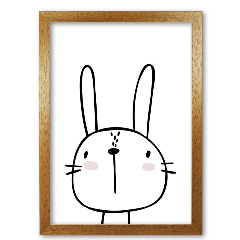 White Bunny - Painting, 30 cm H x 21 cm W x 5 cm D, Honey Oak Frame