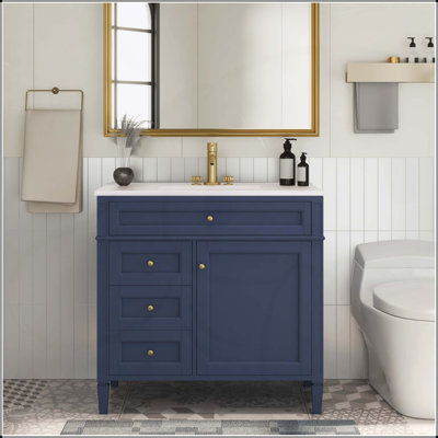 Meuble-lavabo moderne de 36 po avec lavabo supérieur, rangement spacieux, 2 tiroirs et tiroir rabattable pour une organisation efficace