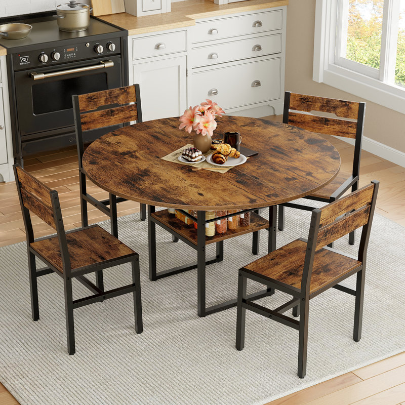 5 Pieces Dining Room Set 39.4" Round Dining Table Set for 4 Kitchen Table and Chairs