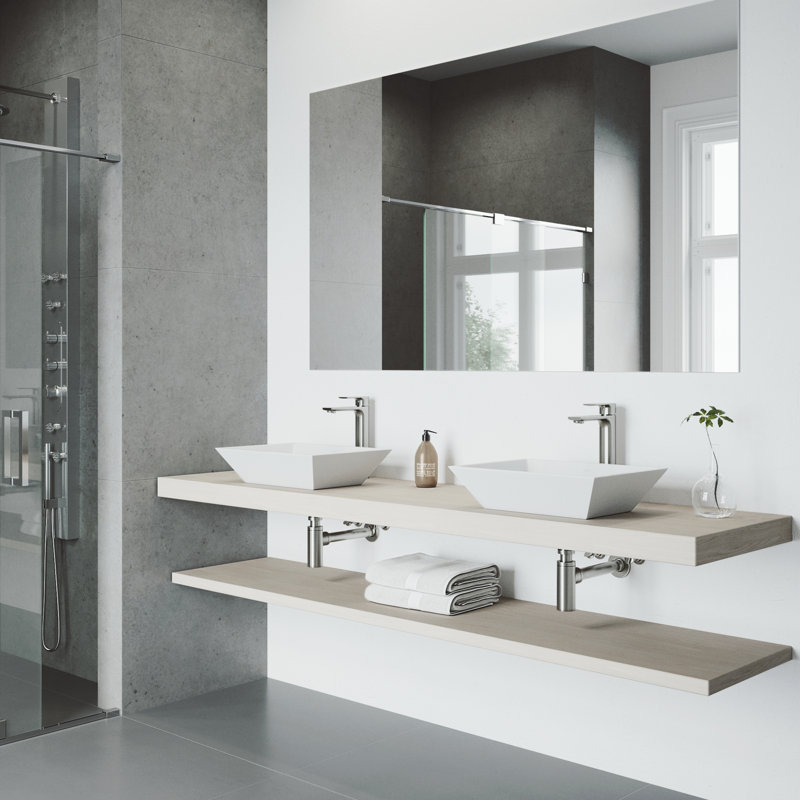 Vinca 18" L x 14" W x 5" H Rectangular White Matte Stone™ Vessel Bathroom Sink with 11" H Faucet