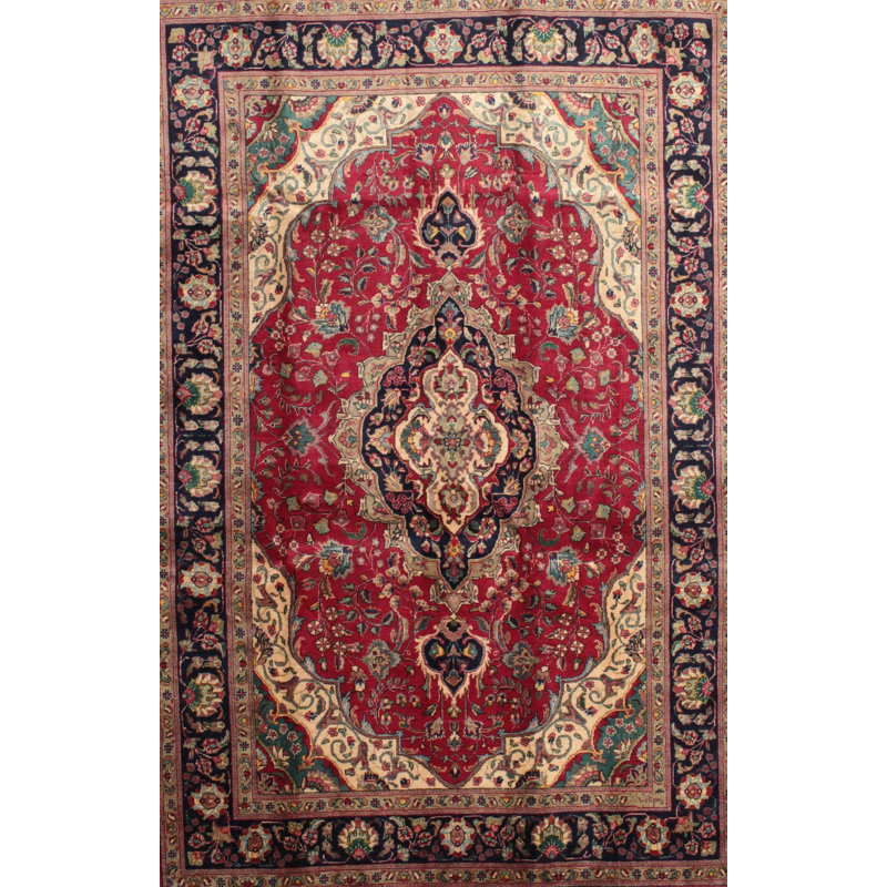 Tapis brun / rouge en laine / polyester tissé à la machine de style oriental Deahl, Rectangle 4 pi x 6 pi