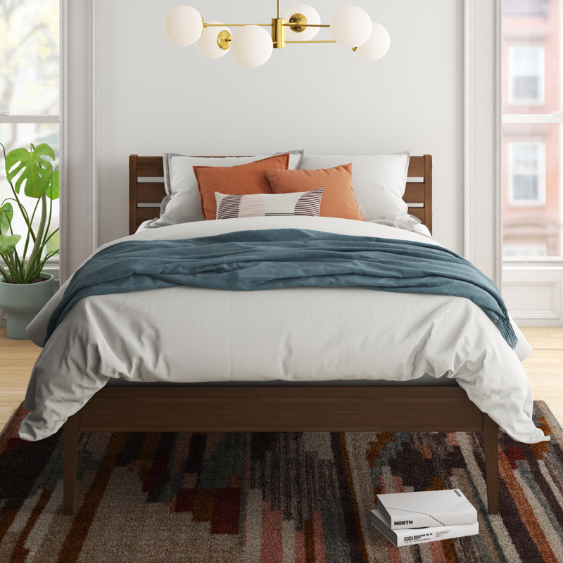 Carreiro Full Size Solid Wood Walnut Slat Bed, 56.1'' W X 80.12'' L X 41.34'' H, Full