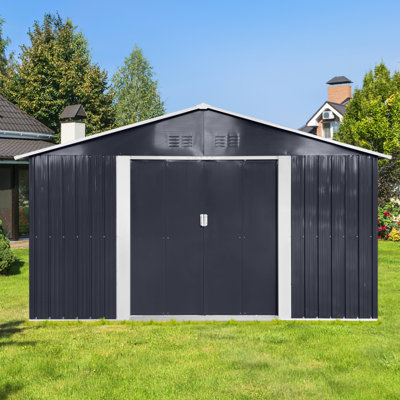 Metal Garden Sheds 11.2Ftx10.6Ft Outdoor Storage Sheds Grey With Window