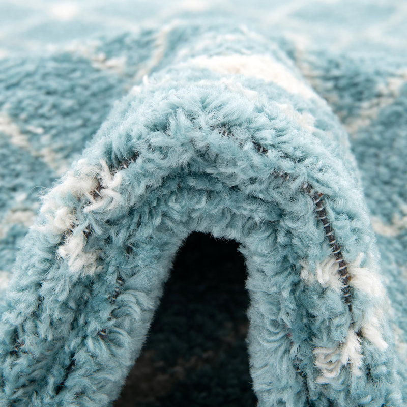 Tapis bleu turquoise en polypropylène tissé à la machine Briehn, Carré 3 pi 3 po