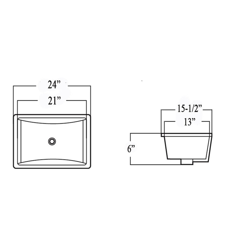 Kingsman Hardware 15.5 " Ceramic Square Bathroom Sink and Overflow Hole