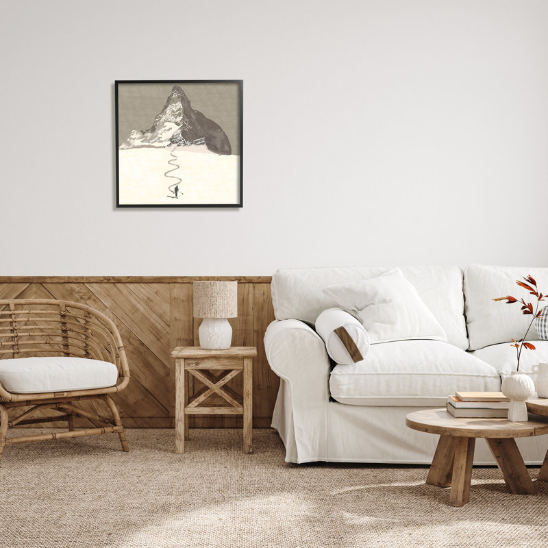 Lonely Single Slope Ski Winter Sports Mountain Range Grey Farmhouse, surdimensionné, encadré, estampe numérique, art texturé par Ashley Singleton