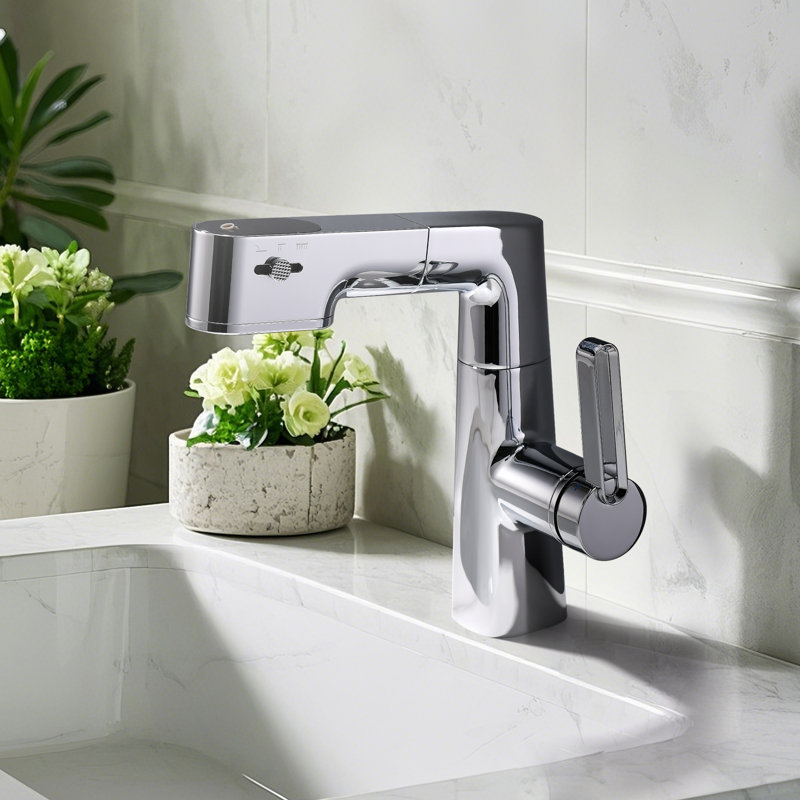 Solid Brass Digital Display 360° Swivel Bathroom Sink Faucet, Polished Chrome