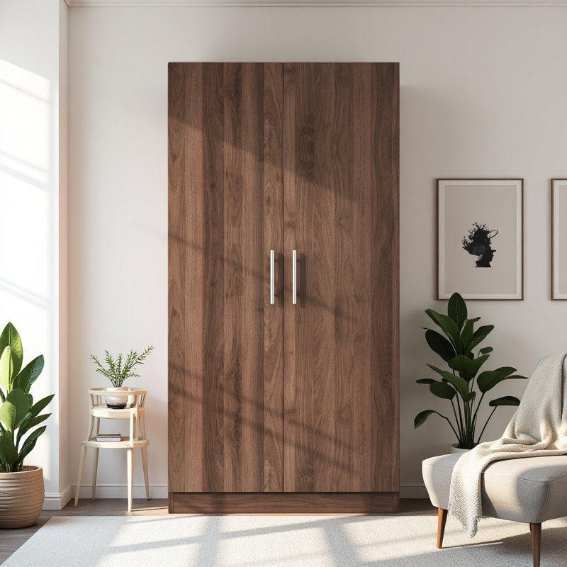 Armoire-penderie 2 portes en bois avec 3 tablettes de rangement