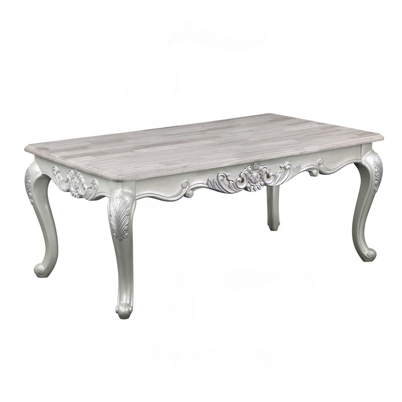 Table basse de style traditionnel en bois avec finition argentée
