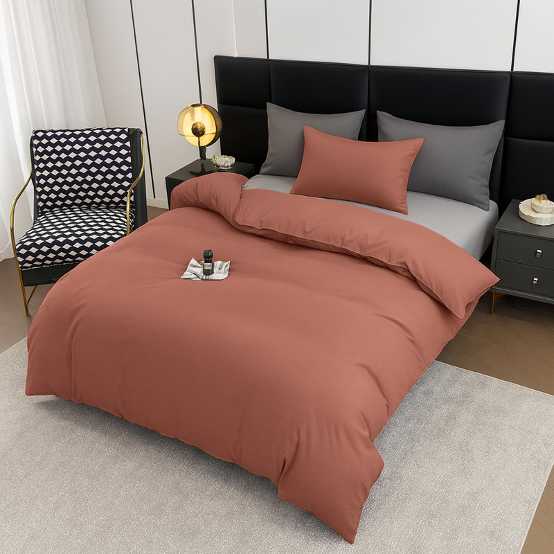 Aspire Homeware Ultra Soft 4 Piece Hotel Quality Dyed Duvet Bedding Set with Pillowcases and Fitted Sheet, Peach