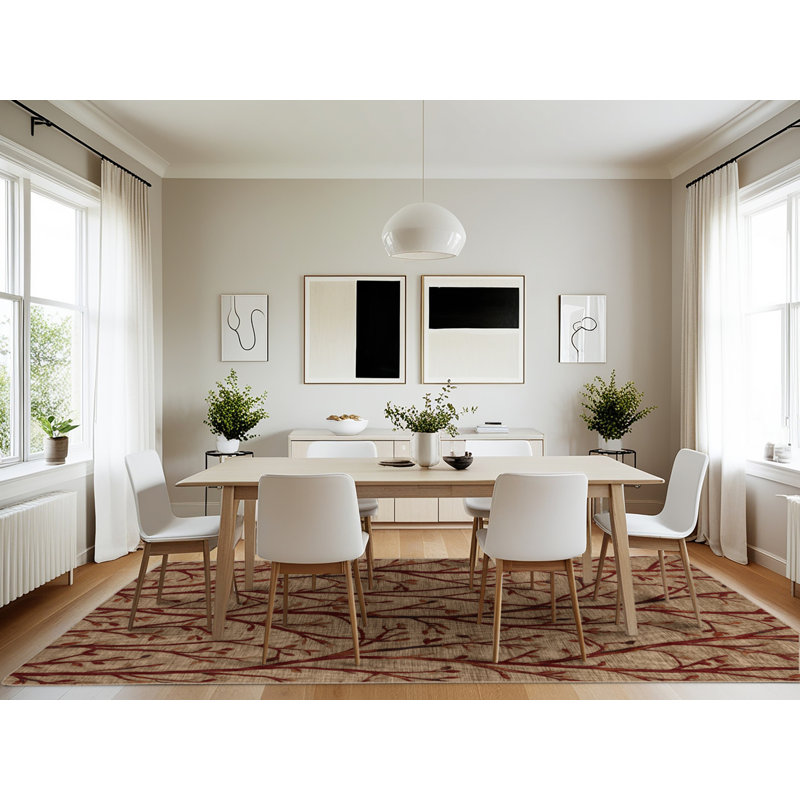 Tapis botanique beige lavable à la machine, Rectangle 7 pi x 10 pi