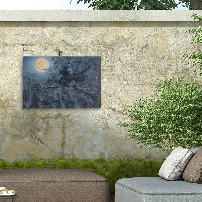 Toile d'extérieur Jeff Hoff Moon Raven, H 12 po x l 19 po