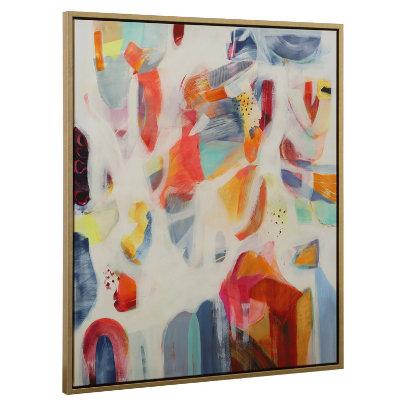Large Colorful Abstract Canvas Print with Gold Frame