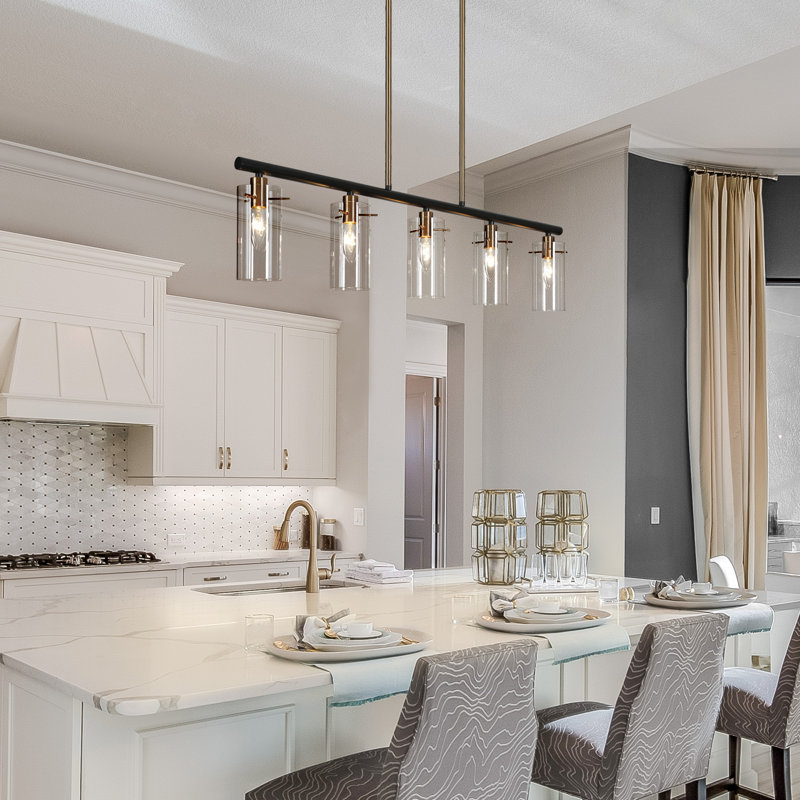 Luminaire suspendu pour îlot de cuisine à 5 lumières à intensité variable Froney, Cylindre