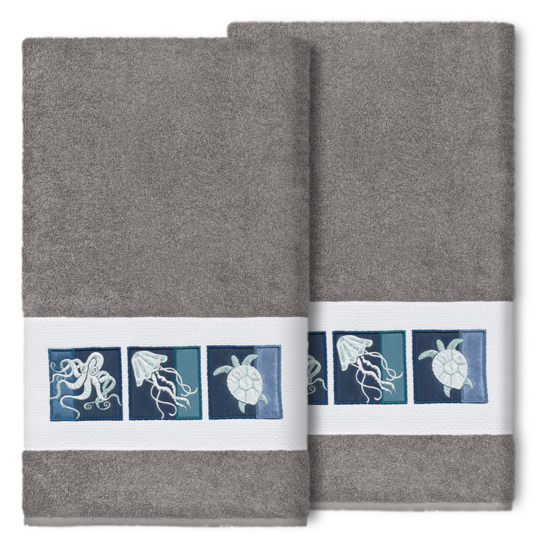 Ensemble de serviettes de bain en coton turc 2 pièces AVA, Gris foncé