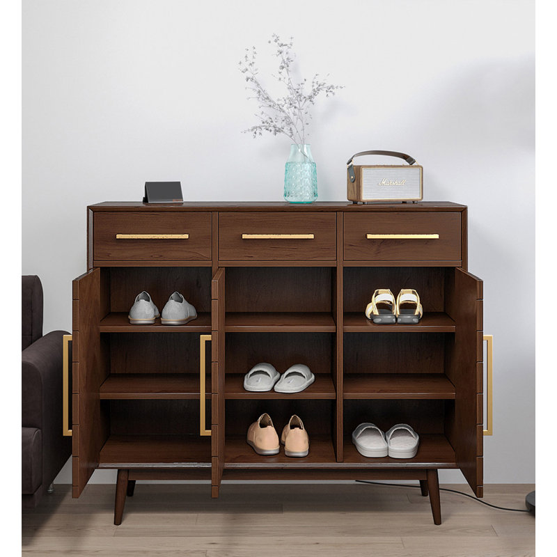 Armoire à chaussures en bois massif Nordic Herringbone Parquet, H 43,31 po x l 47,24 po x P 15,75 po