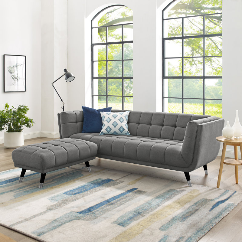 Simon 225.6Cm Square Arms Sofa, Grey, Black/Silver
