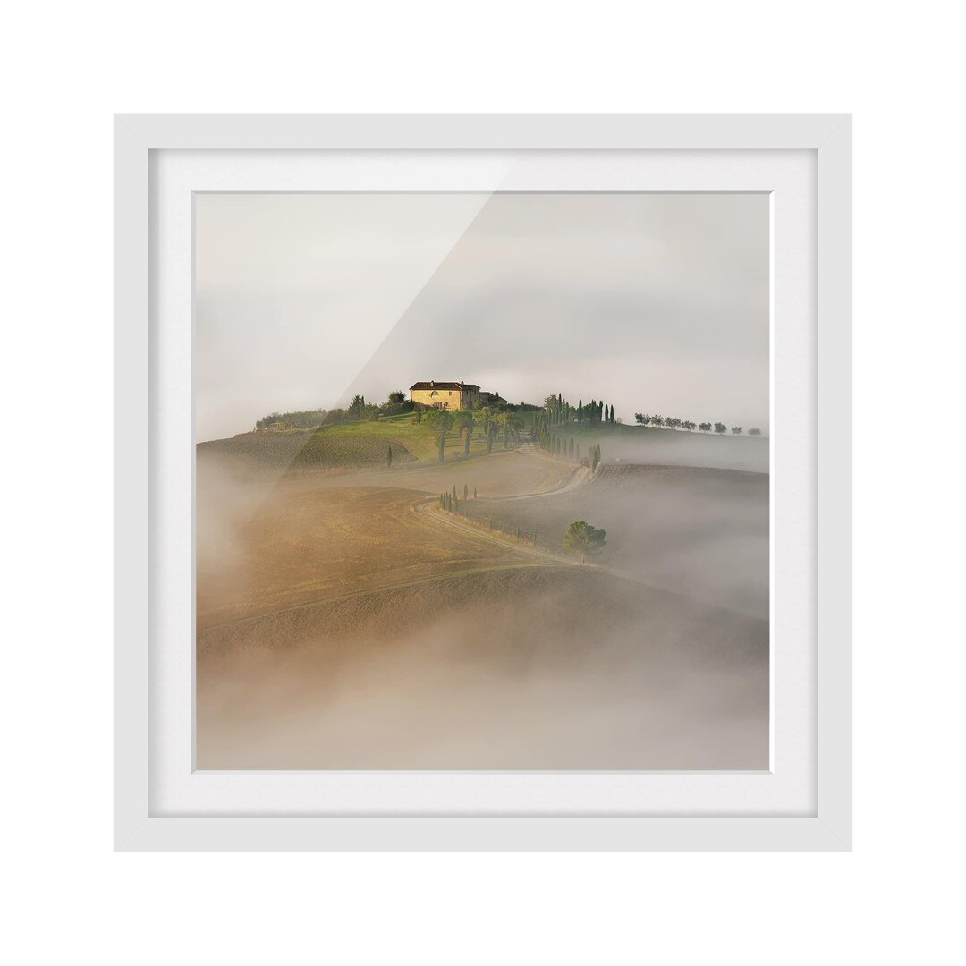 Gerahmter Fotodruck Morning Mist in Tuscany