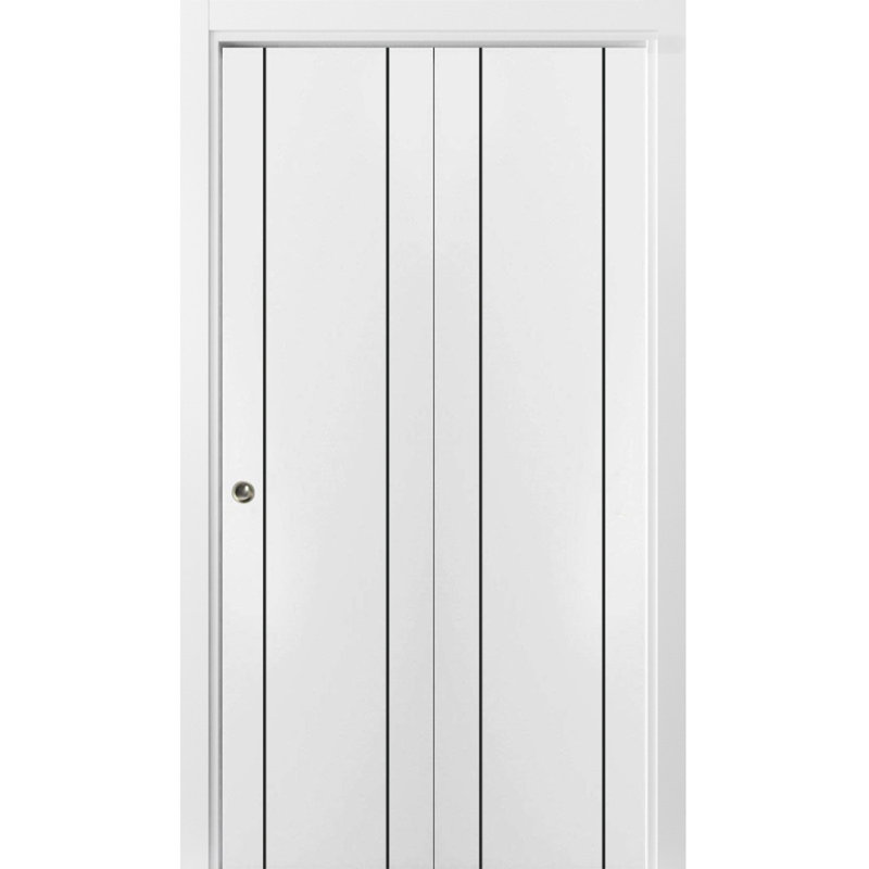 Porte pliante en bois massif massif, Satin blanc, 48 po x 96 po