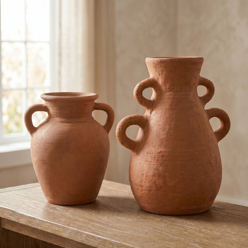 Ensemble de 2 vases décoratifs décoratifs de style rustique texturé - brun, Brun, Ensemble de 2