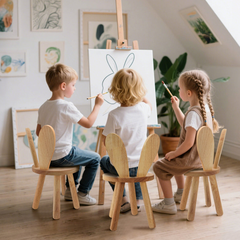 Cute Rabbit Ear Solid Wood Kids Chair