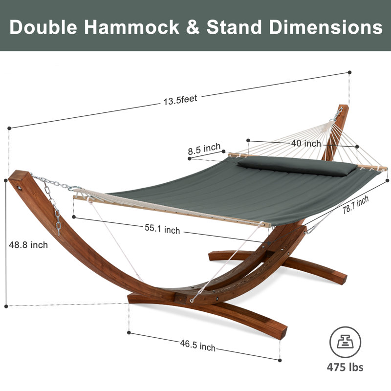 Hamac double avec support Volkrad, Gris foncé uni