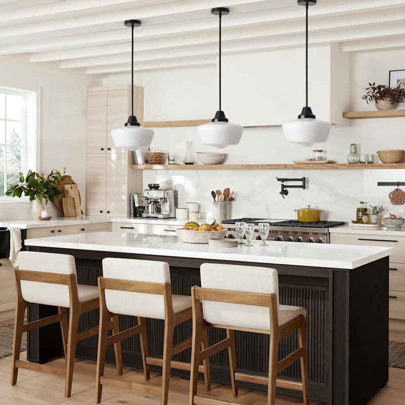 1-Light White Glass Dimmable Iron Pendant