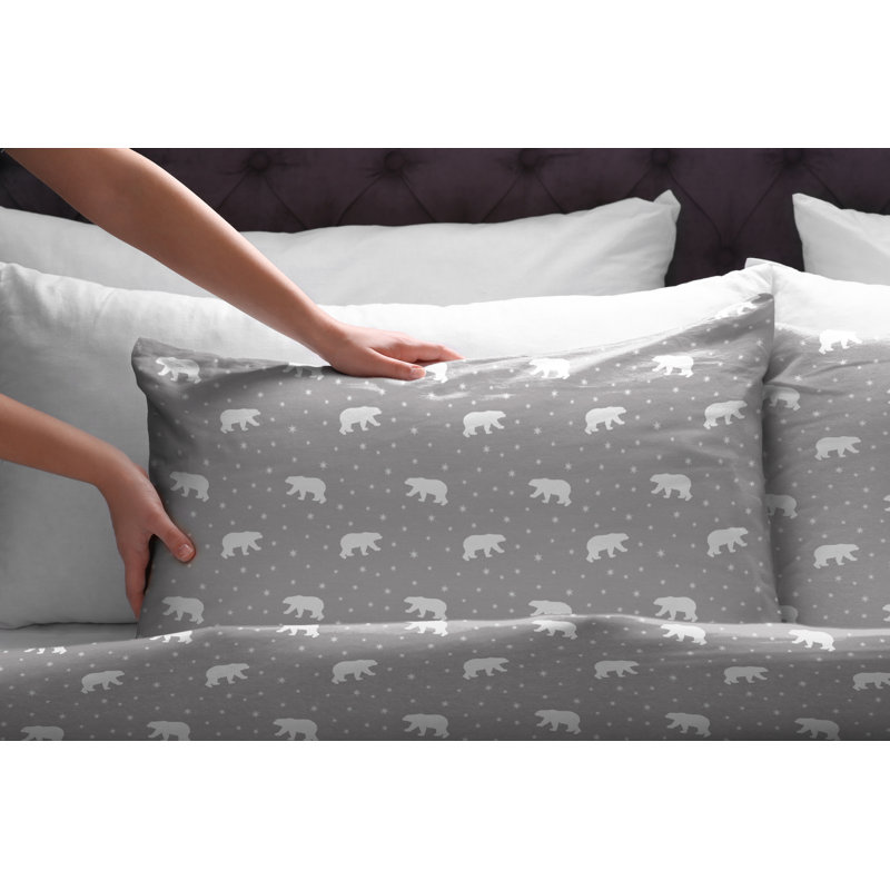 Twin XL Gray Cotton Flannel Polar Bear Print Sheet Set